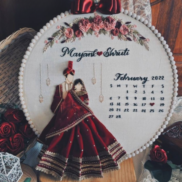 Red Dress Front-Facing Wedding Embroidery Handmade Gift