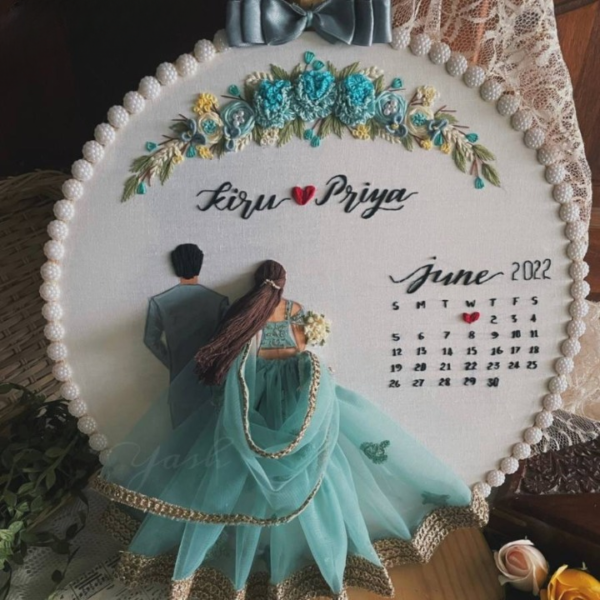 Cyan Dress Back-Facing Wedding Embroidery Handmade Gift