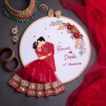 Red Dress Side-Facing Wedding Embroidery Handmade Gift