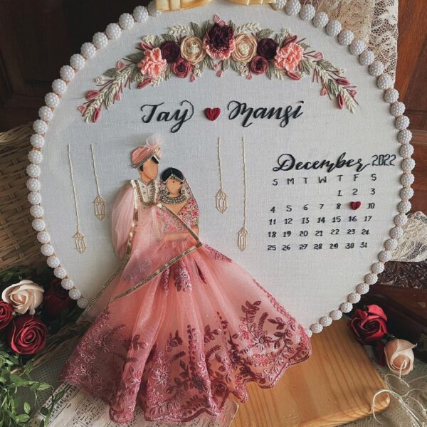 Pink Daisy Front-Facing Wedding Embroidery Handmade Gift