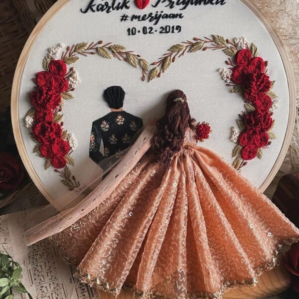 Peach Pink Dress Back-Facing Wedding Embroidery Handmade Gift