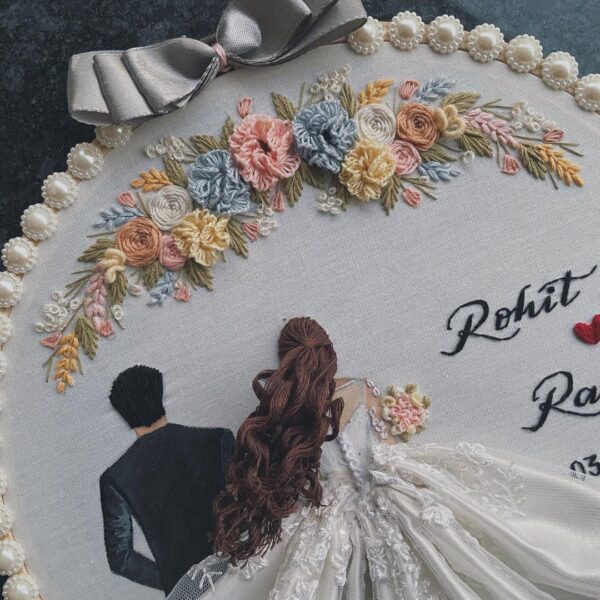 White Dress Back-Facing Wedding Embroidery Handmade Gift