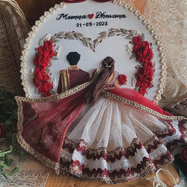 White Heart Back-Facing Wedding Embroidery Handmade Gift