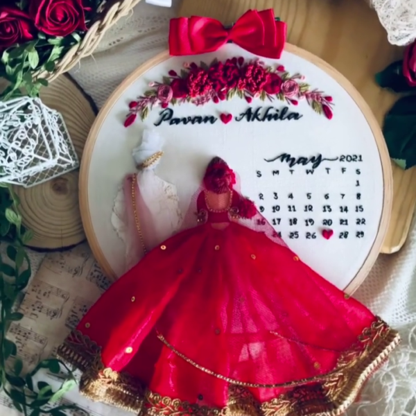 Red Dress Back-Facing Wedding Embroidery Handmade Gift