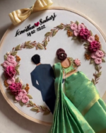 Green Saree Back-Facing Wedding Embroidery Handmade Gift