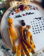 Yellow Saree Back-Facing Wedding Embroidery Handmade Gift